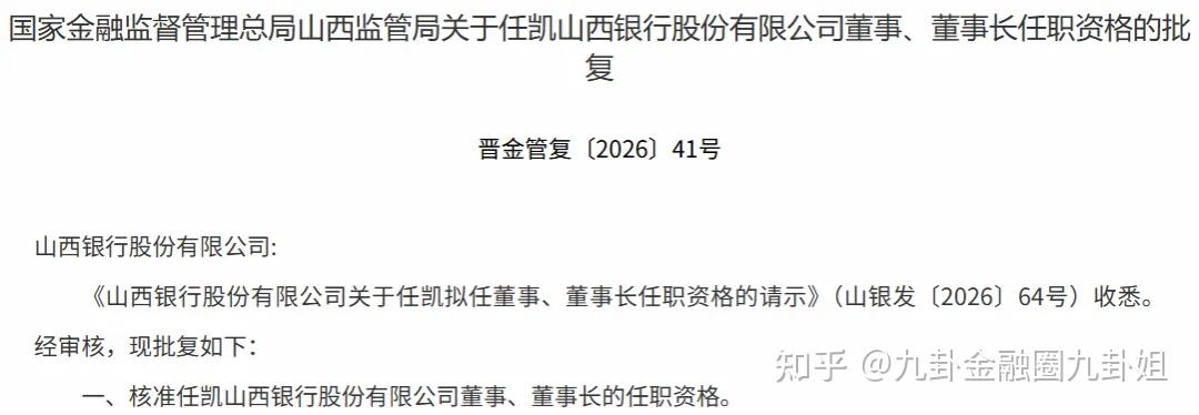 浙商银行：陈海强董事长任职资格获批